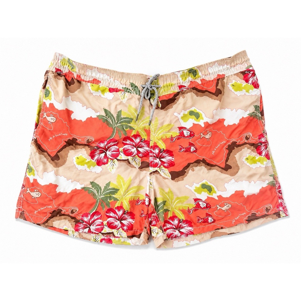 Vilebrequin XXL Golfe de Saint-Tropez Swim Trunks Floral Map Print Drawstring